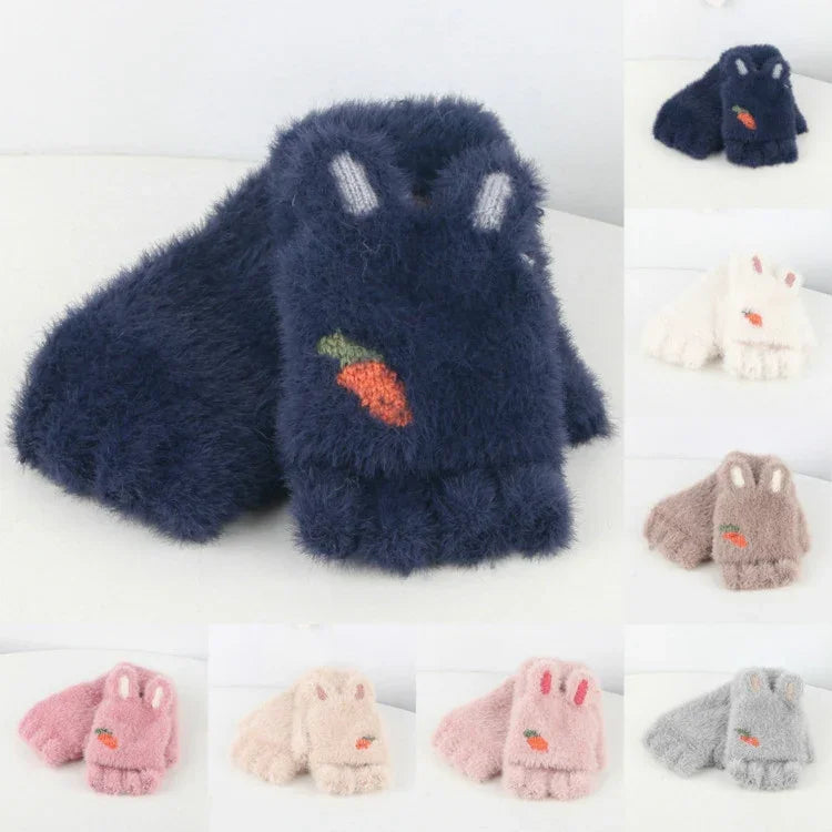 Gants Demi-Doigts pour Enfants Tricotés Chauds et Coupe-Vent en Velours sans Doigts