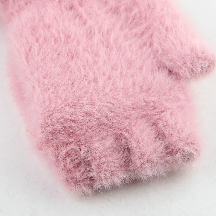 Gants Demi-Doigts pour Enfants Tricotés Chauds et Coupe-Vent en Velours sans Doigts