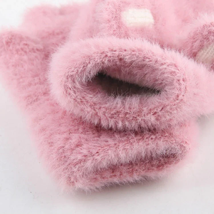Gants Demi-Doigts pour Enfants Tricotés Chauds et Coupe-Vent en Velours sans Doigts