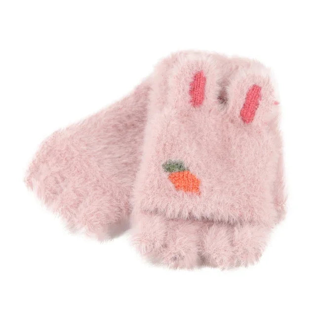 Gants Demi-Doigts pour Enfants Tricotés Chauds et Coupe-Vent en Velours sans Doigts