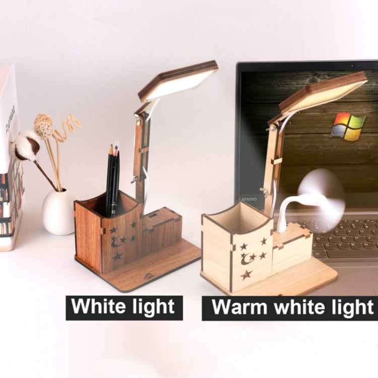 Lampe de Bureau Multifonctionnelle en Bois avec Support de Stylo Tactile USB, Lampe de Lecture Rechargeable pour Étudiants avec Protection Oculaire LED, Branchement USB sans Batterie, Recharge USB avec Batterie Intégrée