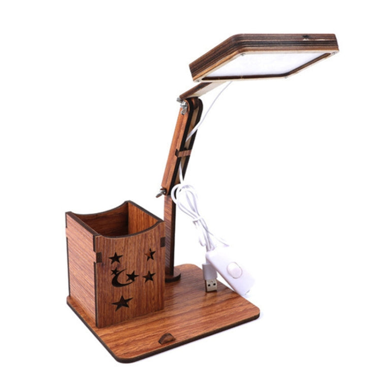 Lampe de Bureau Multifonctionnelle en Bois avec Support de Stylo Tactile USB, Lampe de Lecture Rechargeable pour Étudiants avec Protection Oculaire LED, Branchement USB sans Batterie, Recharge USB avec Batterie Intégrée