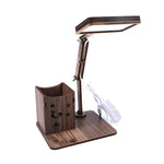 Lampe de Bureau Multifonctionnelle en Bois avec Support de Stylo Tactile USB, Lampe de Lecture Rechargeable pour Étudiants avec Protection Oculaire LED, Branchement USB sans Batterie, Recharge USB avec Batterie Intégrée