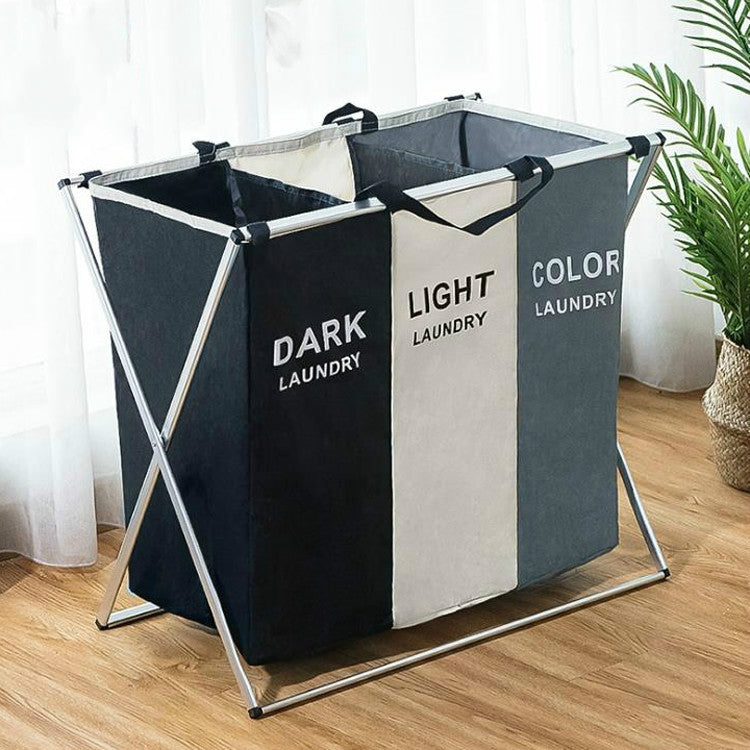 Panier à linge pliant en tissu, rembourré, étanche, en oxford, 2 compartiments noir et beige, 2 compartiments gris et beige, 3 compartiments