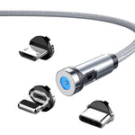 Bouchon anti-poussière rotatif magnétique CC56, longueur du câble : 2m, tête Android 2m, Micro USB 2m, tête Type-C 2m, tête 8 broches 2m, câble 2m+trois têtes, 2m + 8 broches + Type-C/USB-C + Micro USB, câble 2m