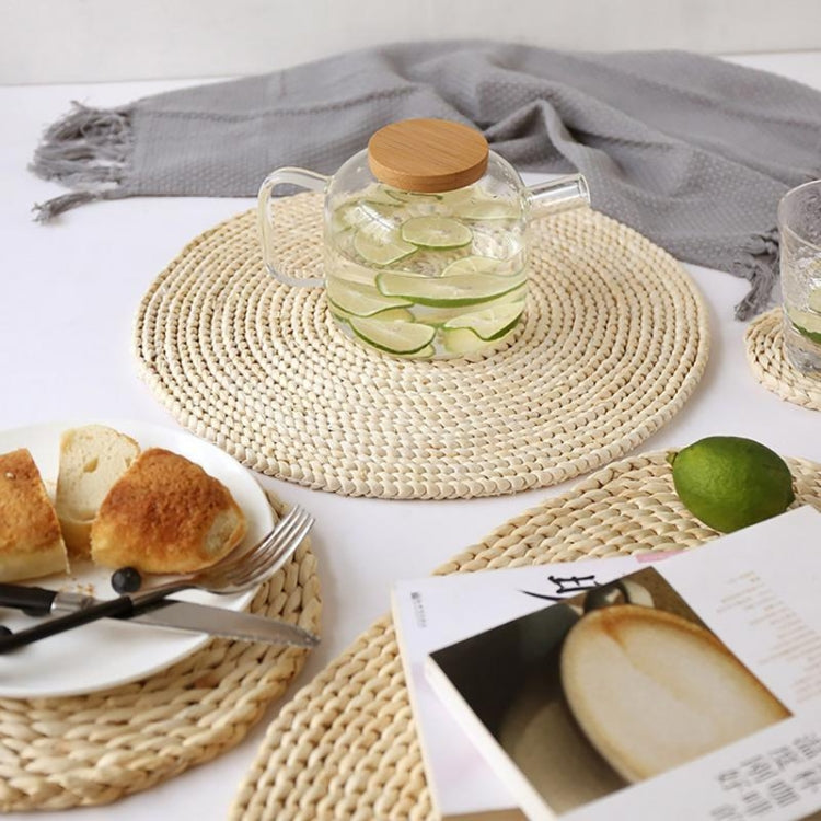 2 pièces tapis de thé isolant épaissi antidérapant en maïs naturel, dessous de plat résistant à la chaleur, dessous de verre rond 10 cm, set de table rond 22 cm, set de table rond 35 cm
