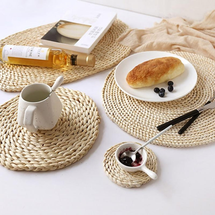 2 pièces tapis de thé isolant épaissi antidérapant en maïs naturel, dessous de plat résistant à la chaleur, dessous de verre rond 10 cm, set de table rond 22 cm, set de table rond 35 cm