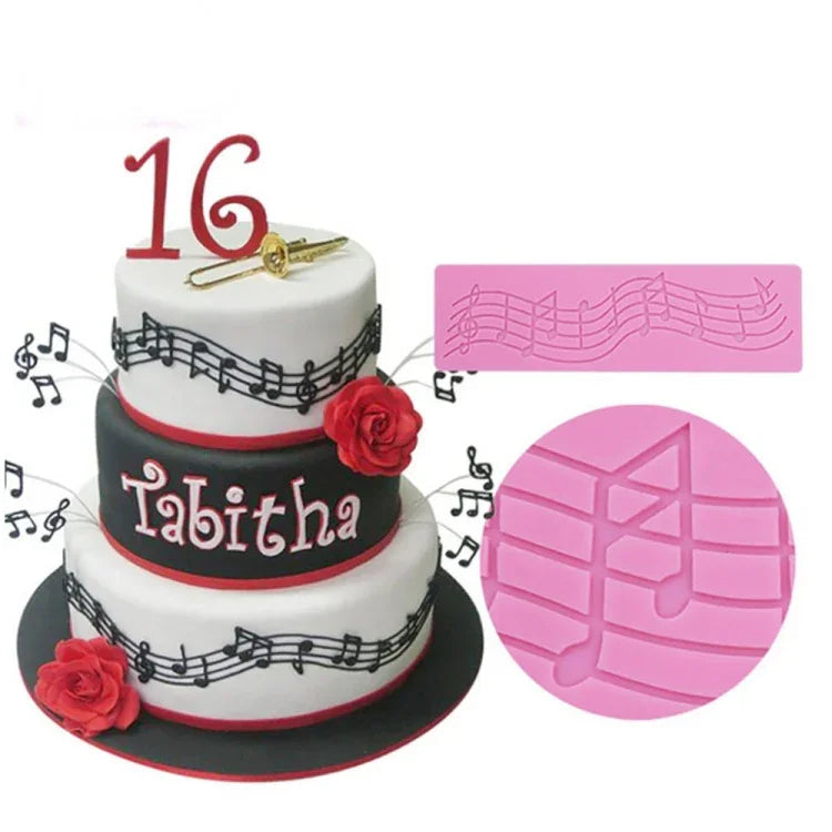 2 PCS Moule en silicone pour décoration de gâteau Note Outil de gâteau en fondant Moule de cuisson DIY, Forme Note
