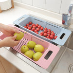 Égouttoir à vaisselle réglable Égouttoir d'évier Panier de lavage Légumes Fruits Égouttoir en plastique