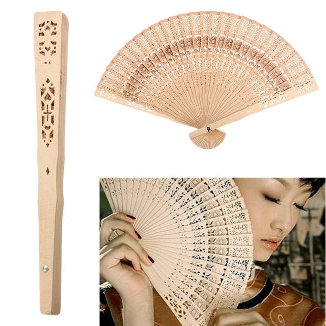 Éventail Pliant en Bois Parfumé de Style Ancien, Éventail de Danse, Éventail Artisanat Solide, Taille : 8 pouces, 8 pouces