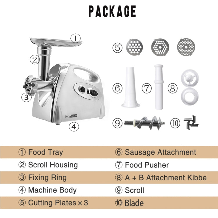 Hachoir à viande électrique multifonctionnel en acier inoxydable MGB -120A 250W pour usage domestique, avec fonction de torsion de saucisse, MGB -120A Noir