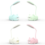 Lampe de lecture à protection oculaire LED, design chat de dessin animé, lampe de bureau rechargeable USB, bleu, blanc, vert, rose