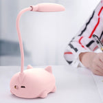 Lampe de lecture à protection oculaire LED, design chat de dessin animé, lampe de bureau rechargeable USB, bleu, blanc, vert, rose