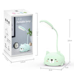 Lampe de lecture à protection oculaire LED, design chat de dessin animé, lampe de bureau rechargeable USB, bleu, blanc, vert, rose