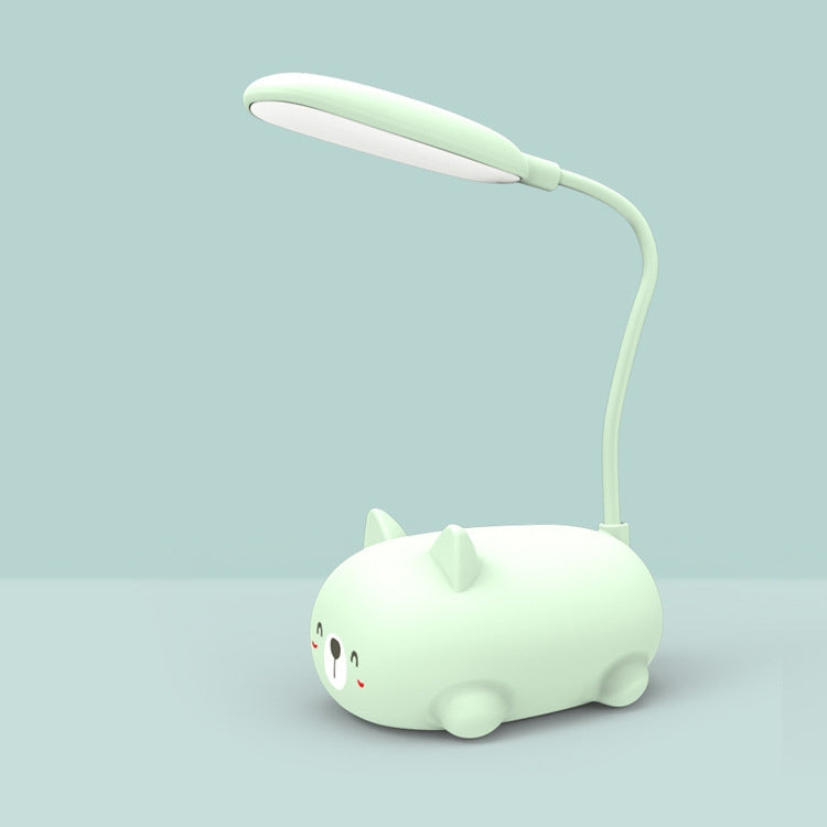 Lampe de lecture à protection oculaire LED, design chat de dessin animé, lampe de bureau rechargeable USB, bleu, blanc, vert, rose
