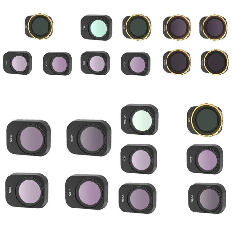 Filtres JSR pour appareil photo Mini 3 Pro : 3 en 1 CPL + ND8 + ND16, 4 en 1 Étoile + CPL + ND8 + ND16, 4 en 1 ND8 + ND16 + ND32 + ND64, 4 en 1 ND8-PL + ND16-PL + ND32-PL + ND64-PL, 6 en 1 UV + CPL + ND8 + ND16 + ND32 + ND64
