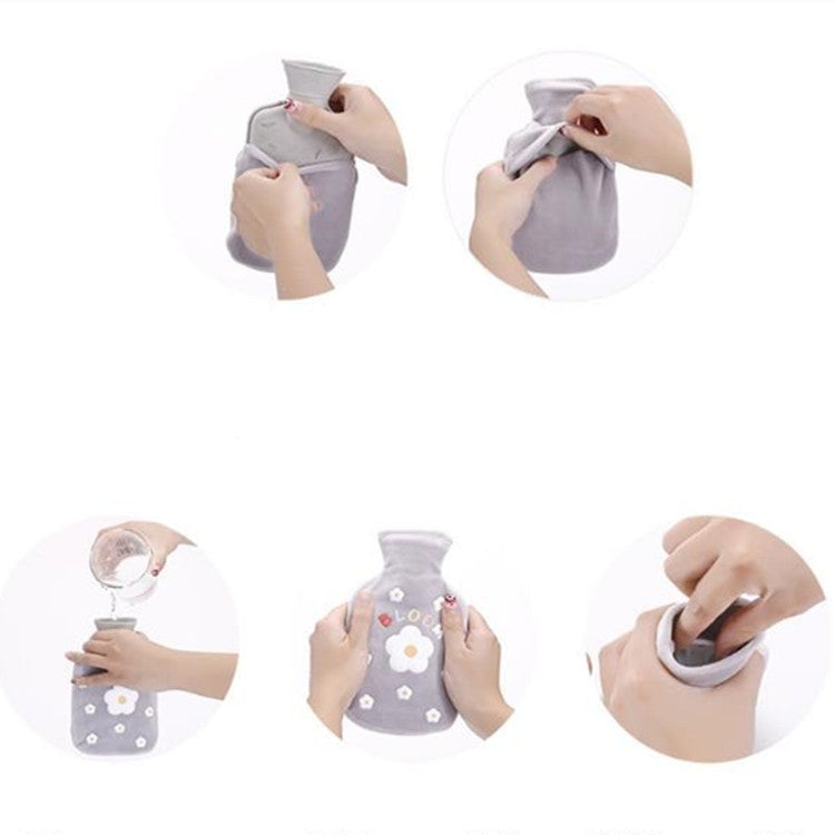 Sac bouillotte en peluche motifs fleurs de dessins animés pour réchauffer les mains par injection d'eau