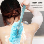 Brosse de douche exfoliante à long manche en maille douce pour le corps et le dos