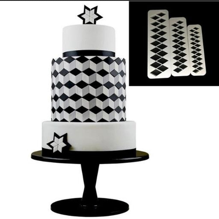 2 Pcs Gâteau au chocolat Géométrique Puzzle Gaufré Bande Fond de Teint Forme Graphique Moule à Biscuits Outil d'Estampage, Diamant à Quatre Côtés, Puzzle, Hexagone, Carré, Triangle Régulier, Triangle Oblique