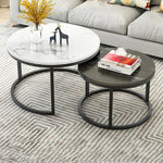 Table basse deux-en-un en fer forgé, table simple moderne combinée, petite table ronde, texture blanche + texture noire, blanc + noir, marbre blanc, combinaison blanche, texture noire + texture blanche, noir + blanc, marbre noir, combinaison noire