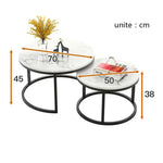 Table basse deux-en-un en fer forgé, table simple moderne combinée, petite table ronde, texture blanche + texture noire, blanc + noir, marbre blanc, combinaison blanche, texture noire + texture blanche, noir + blanc, marbre noir, combinaison noire