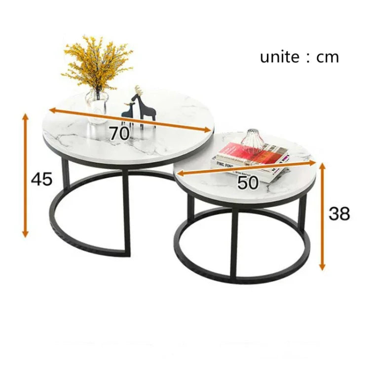 Table basse deux-en-un en fer forgé, table simple moderne combinée, petite table ronde, texture blanche + texture noire, blanc + noir, marbre blanc, combinaison blanche, texture noire + texture blanche, noir + blanc, marbre noir, combinaison noire