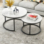 Table basse deux-en-un en fer forgé, table simple moderne combinée, petite table ronde, texture blanche + texture noire, blanc + noir, marbre blanc, combinaison blanche, texture noire + texture blanche, noir + blanc, marbre noir, combinaison noire