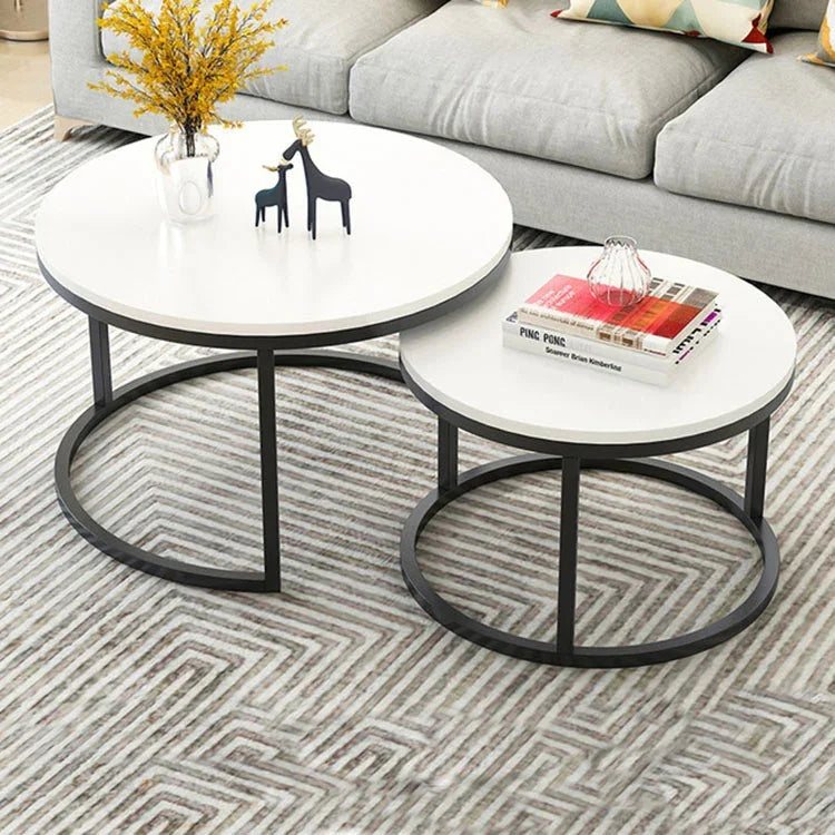 Table basse deux-en-un en fer forgé, table simple moderne combinée, petite table ronde, texture blanche + texture noire, blanc + noir, marbre blanc, combinaison blanche, texture noire + texture blanche, noir + blanc, marbre noir, combinaison noire