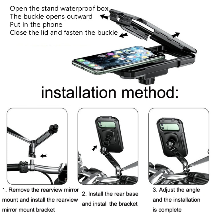 Support téléphone tactile étanche Kewig pour rétroviseur arrière de vélo ou moto, installation petit ou grand rétroviseur