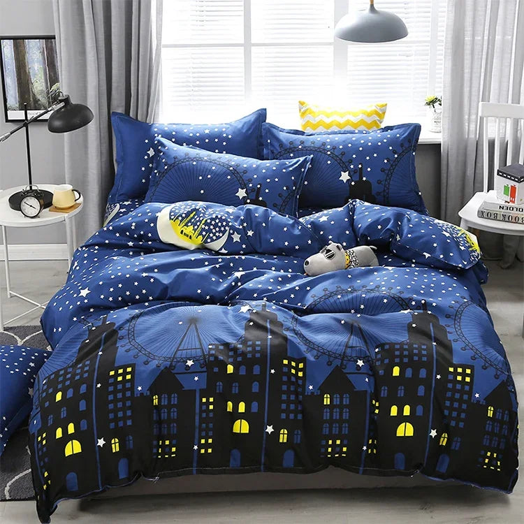 Ensemble de literie imprimée 4 pièces drap housse taies d'oreiller, pour lit 2,2m