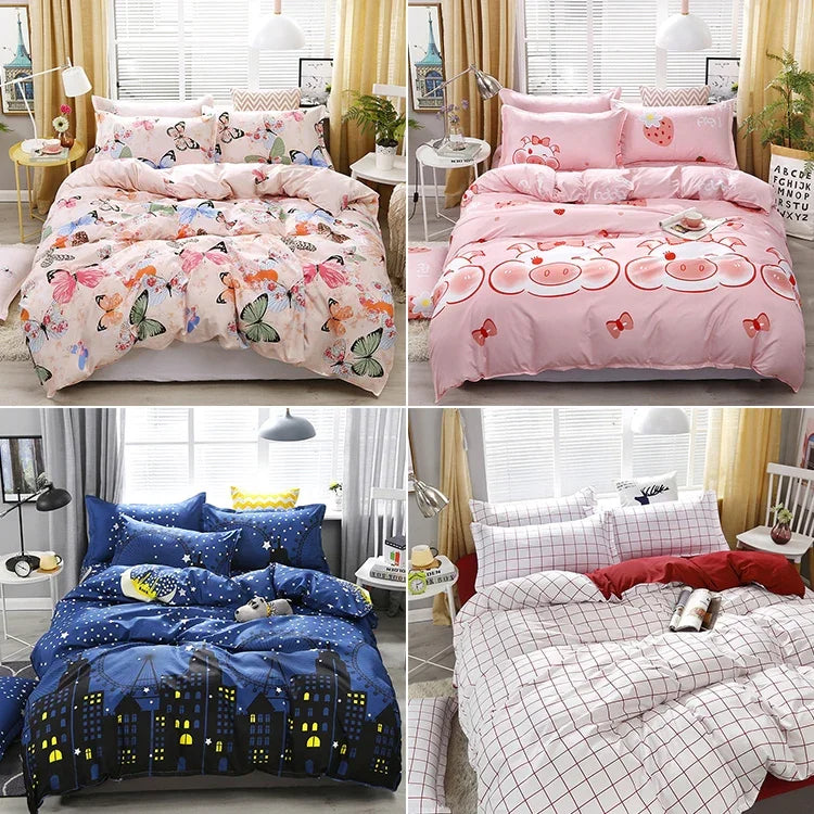 Ensemble de literie imprimée 4 pièces drap housse taies d'oreiller, pour lit 2,2m