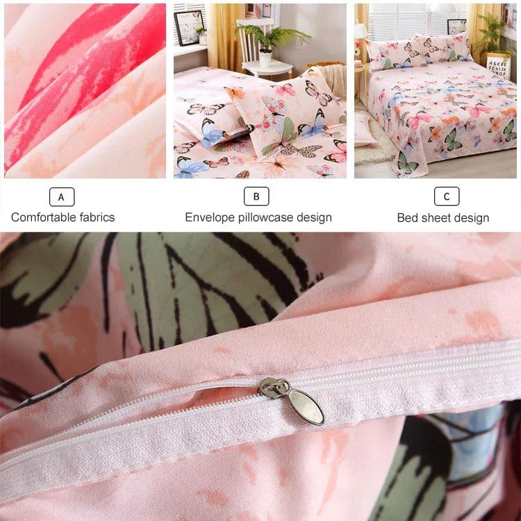Ensemble de literie imprimée 4 pièces drap housse taies d'oreiller, pour lit 2,2m
