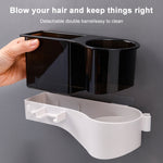Support de sèche-cheveux mural sans perforation, étagère de rangement multifonctionnelle pour salle de bain et toilettes, noir élégant, rose, translucide, bleu élégant