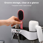 Support de sèche-cheveux mural sans perforation, étagère de rangement multifonctionnelle pour salle de bain et toilettes, noir élégant, rose, translucide, bleu élégant