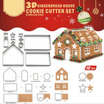 Moule à biscuits 3D en acier inoxydable 10 en 1 pour maison en pain d'épices de Noël, moule à pain d'épices (10 en 1)