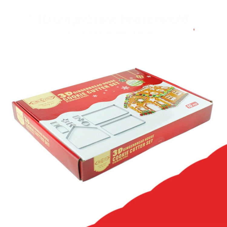 Moule à biscuits 3D en acier inoxydable 10 en 1 pour maison en pain d'épices de Noël, moule à pain d'épices (10 en 1)