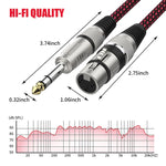 Câble microphone XLR équilibré mâle TRS 6,35 mm rouge et noir vers femelle Caron, 0,5 m, 1 m, 1,8 m, 3 m, 5 m, 8 m, 10 m, 12 m, 15 m, 20 m, 25 m, 30 m