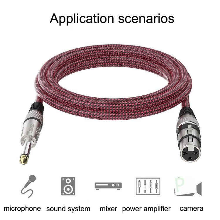 Câble microphone XLR équilibré mâle TRS 6,35 mm rouge et noir vers femelle Caron, 0,5 m, 1 m, 1,8 m, 3 m, 5 m, 8 m, 10 m, 12 m, 15 m, 20 m, 25 m, 30 m