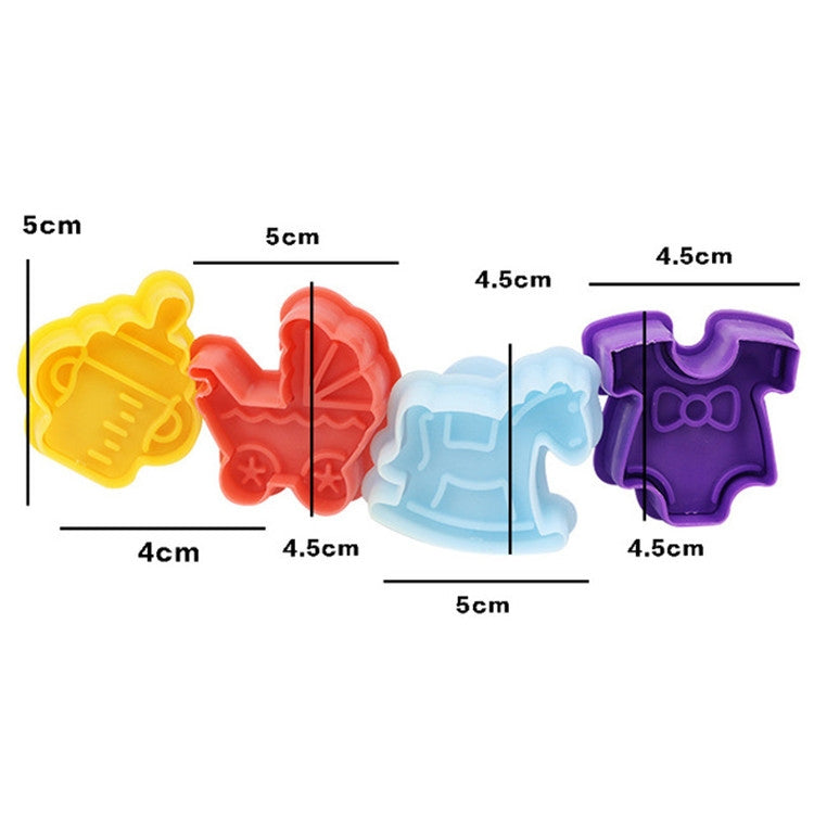Moule à biscuits 3D 4-en-1 Série Bébé Outils de pressage Fondant, Livraison couleur aléatoire, 4-en-1 Série Bébé 3D