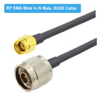 Câble adaptateur coaxial RG58 RP-SMA mâle vers N mâle, RP-SMA mâle vers N mâle 0,5m, RP-SMA mâle vers N mâle 1m, RP-SMA mâle vers N mâle 1,5m, RP-SMA mâle vers N mâle 3m, RP-SMA mâle vers N mâle 5m, RP-SMA mâle vers N mâle 10m