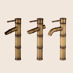 Robinet en cuivre de bassin de salle de bain rétro antique à eau chaude et froide, cascade en bambou, 2 nœuds cassés, 3 nœuds cassés, 2 nœuds anciens, 3 nœuds anciens, 2 nœuds coudés, 3 nœuds coudés