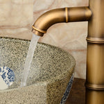 Robinet en cuivre de bassin de salle de bain rétro antique à eau chaude et froide, cascade en bambou, 2 nœuds cassés, 3 nœuds cassés, 2 nœuds anciens, 3 nœuds anciens, 2 nœuds coudés, 3 nœuds coudés