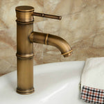 Robinet en cuivre de bassin de salle de bain rétro antique à eau chaude et froide, cascade en bambou, 2 nœuds cassés, 3 nœuds cassés, 2 nœuds anciens, 3 nœuds anciens, 2 nœuds coudés, 3 nœuds coudés