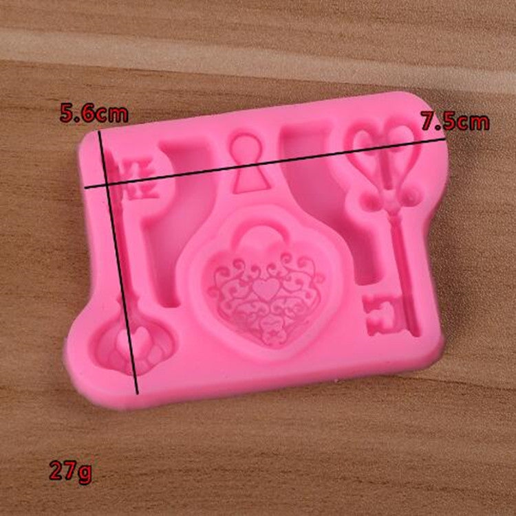 Lot de 2 moules en silicone pour fondant en forme de clé et de serrure d'amour pour décoration de gâteaux, outil de cuisson DIY, forme de clé et de serrure d'amour