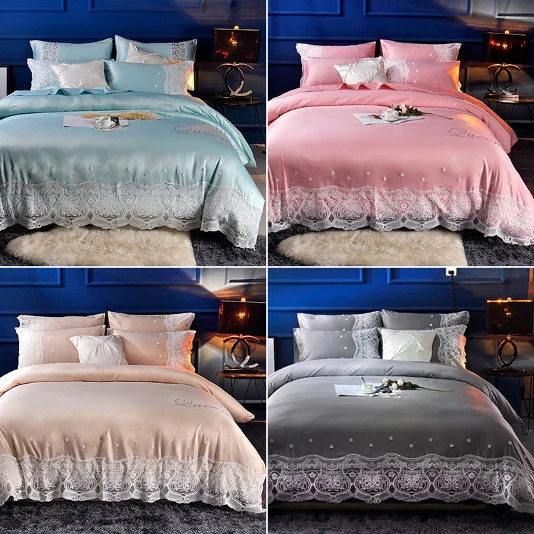 Draps en soie quatre pièces drap housse double couverture de couette nue literie en soie glacée, lit 2,0M