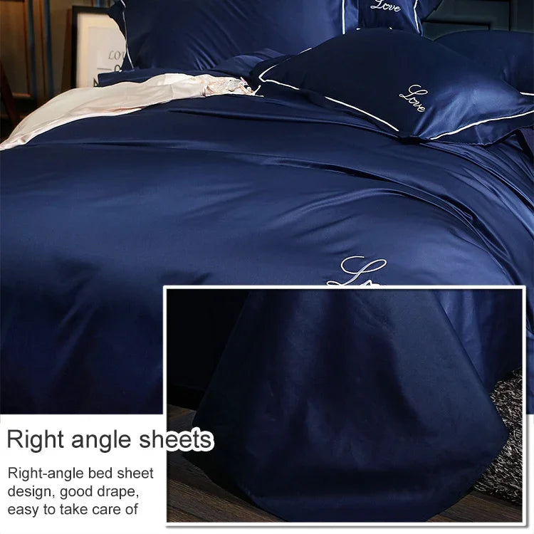 Draps en soie quatre pièces drap housse double couverture de couette nue literie en soie glacée, lit 2,0M