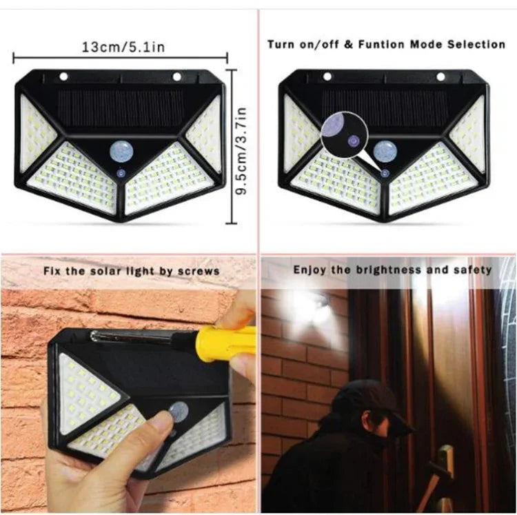 Lampe murale solaire à induction 100 LED pour patio extérieur, éclairage de balcon et jardin réglable, petite lampe de rue, 1 pièce 100 LED, 2 pièces 100 LED