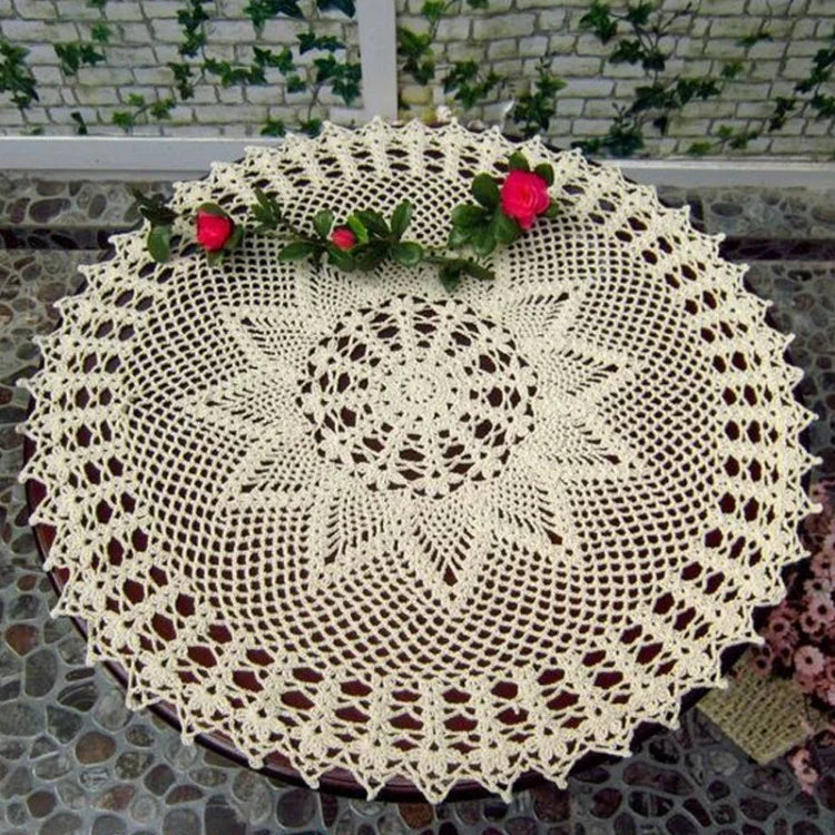 Nappe ronde en crochet fait main exquis jardin de fleurs Mori coton dentelle ajourée tissée, diamètre 60cm