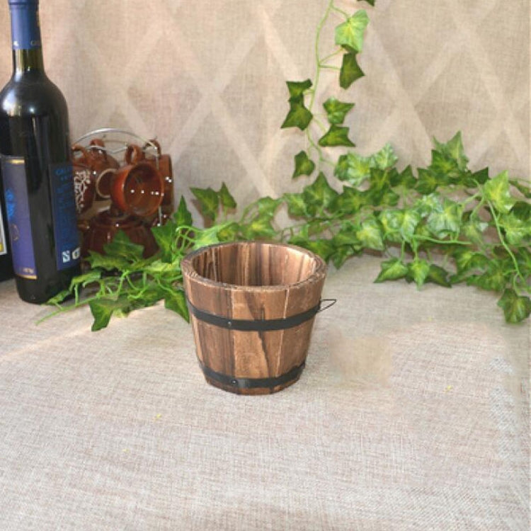 Pot de fleurs en bois carbonisé pour succulentes de balcon Seau en bois rétro pour décoration intérieure, Bouche plate S, Bouche plate M, Bouche plate L, Bouche ondulée S, Bouche ondulée M, Bouche ondulée L