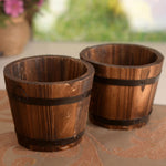 Balcony Vegetable Succulent Carbonized Wood Flower Pot Retro Small Wooden Bucket Home Decoration, S Flat Mouth, M Flat Mouth, L Flat Mouth, S Wave Mouth, M Wave Mouth, L Wave Mouth